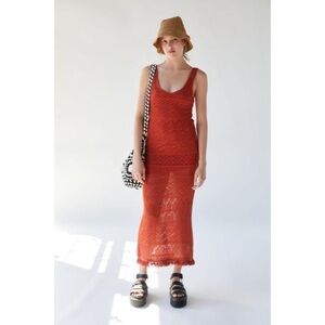 urban outfitters crochet maxi dress $129 Urban Outfitters Ivory XS Crochet Cotton Boardwalk Midi Maxi Dress NWOT